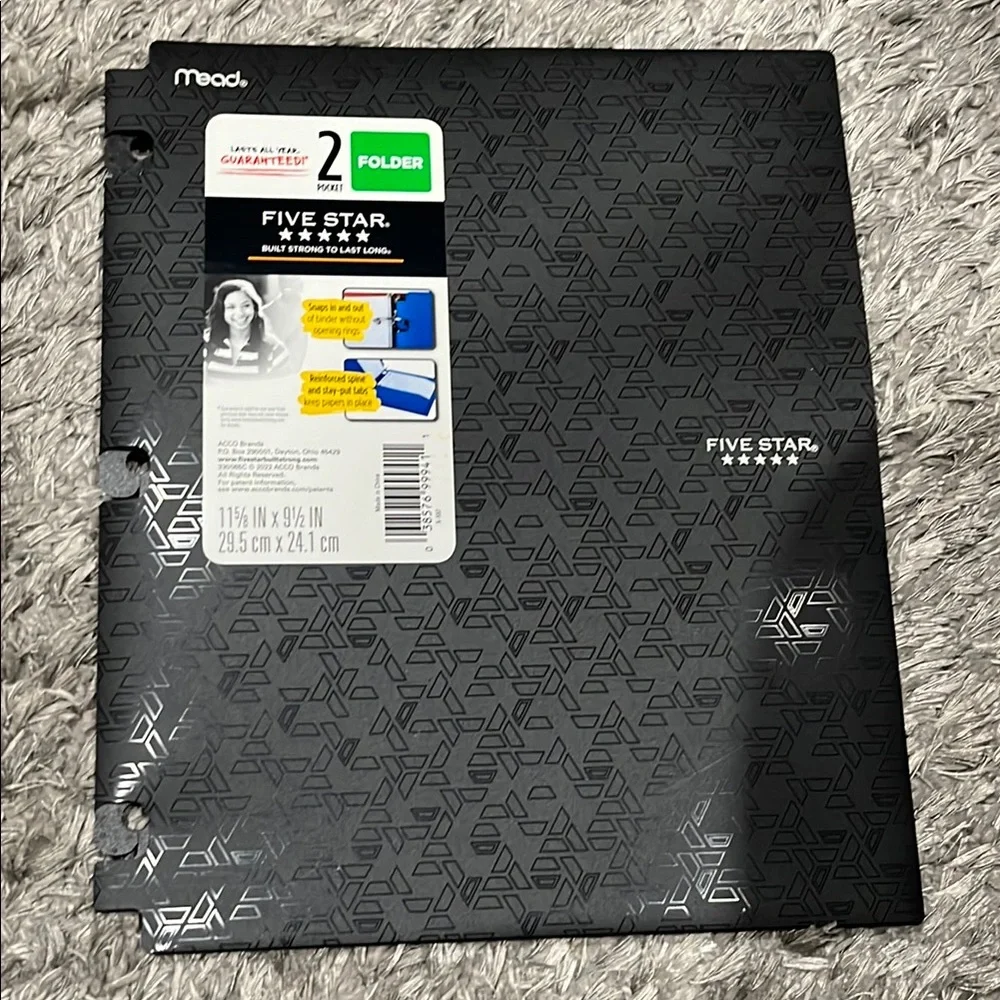Mead Five Star Black Folder 2 pockets new